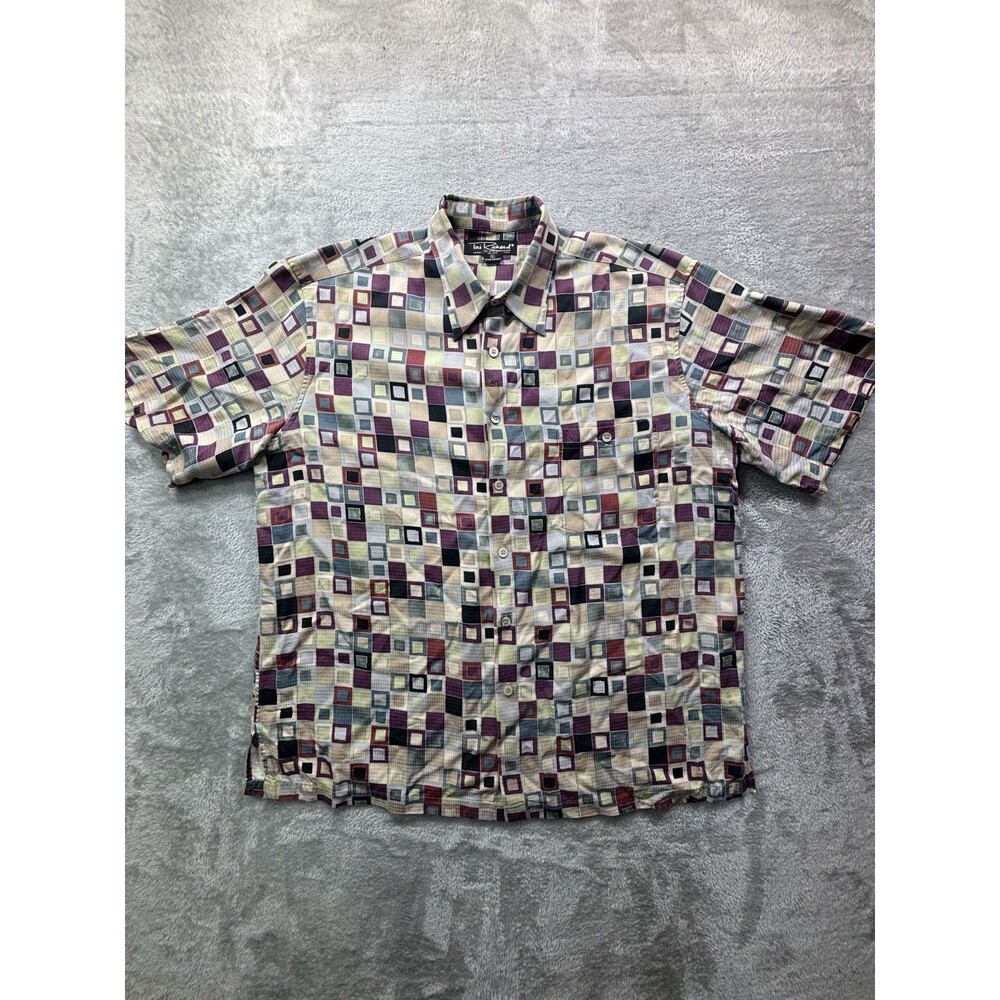 Tori Richard XL Button Front Shirt Geometric Abstract Pattern 100% Silk